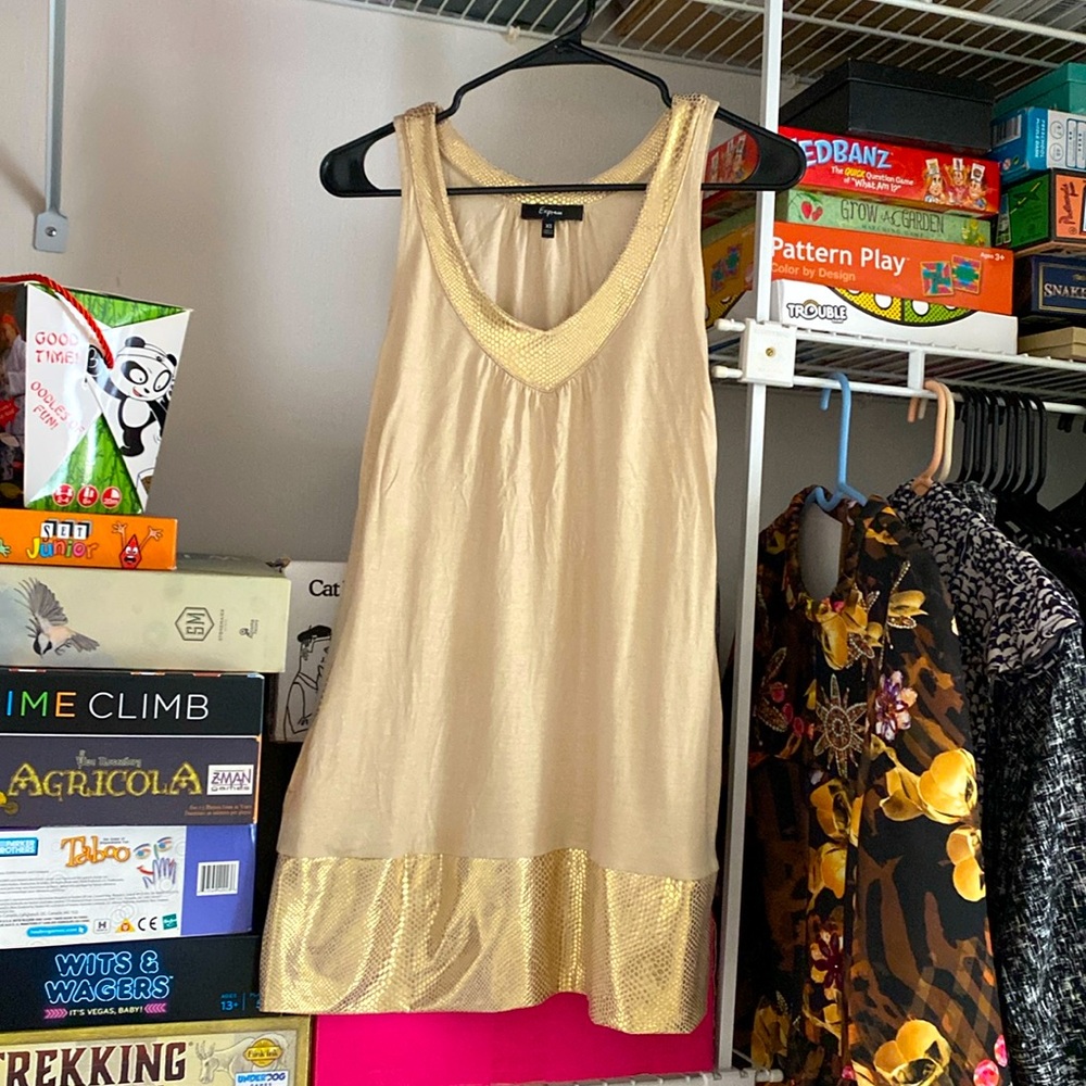 Golden tank shimmer dress with pockets